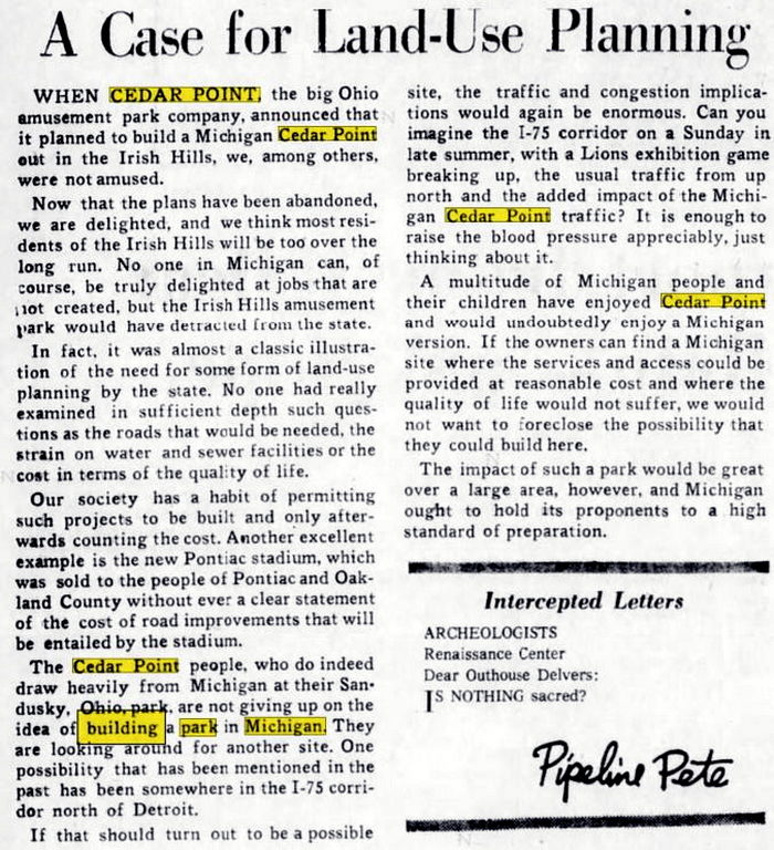 Frontier City - Apr 1975 Article On Cedar Point Acquiring Land